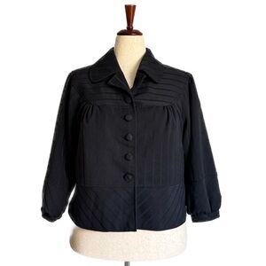 Black Puff Sleeve Blazer w/ Twill Stripes